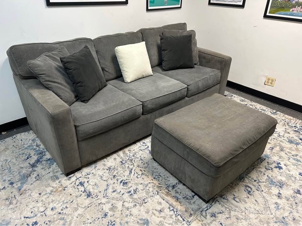Jonathan Louis Gray Modern Sofa With Ottoman