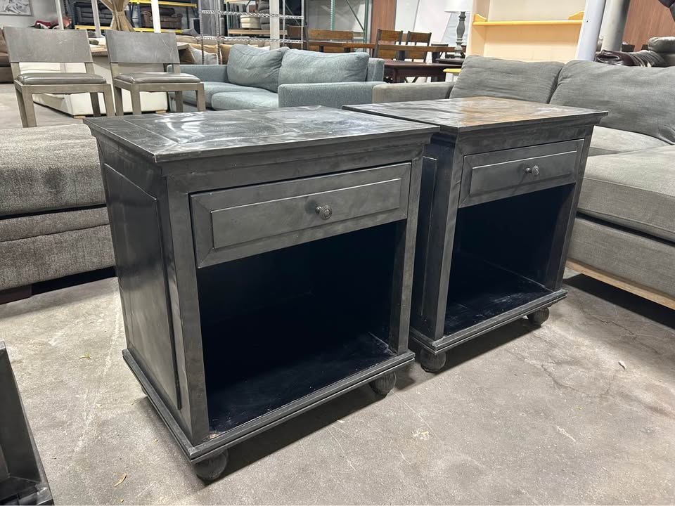 Restoration Hardware Annecy Metal Wrapped Nightstand Set