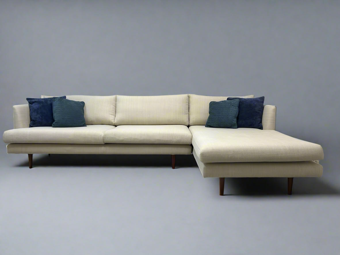 Off-White Mid-Century Modern Chaise Sectional