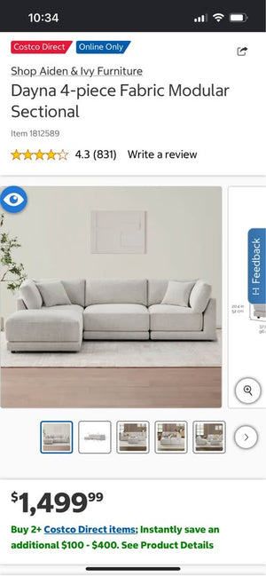 Aiden & Ivy Dayna 4-Pc Fabric Modular Sectional