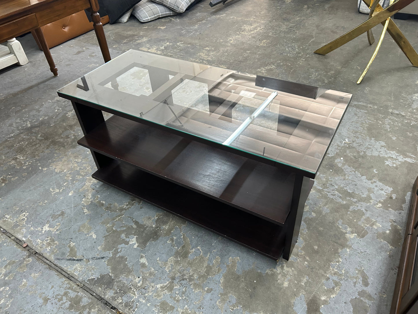 Dark Brown Wooden Glass-Top Entertainment Center