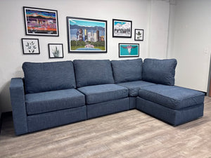 *Perfect Condition* Vintage Blue Rained Chenille LoveSac (4 Seat/5 Side)