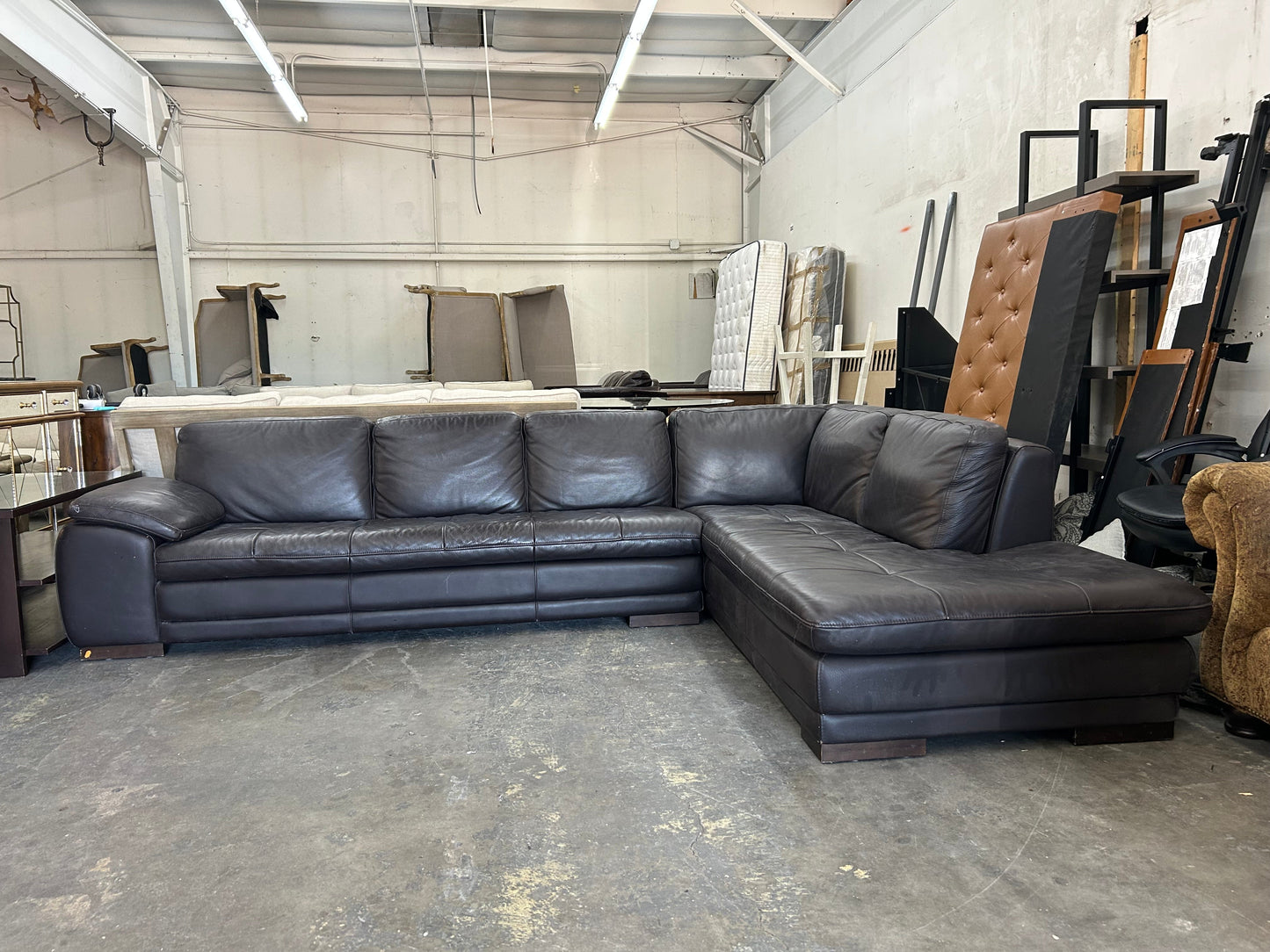 Dark Brown Leather Scandinavian Designs Sectional