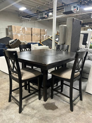 5-Piece Espresso Wood Dining Set w/Lazy Susan
