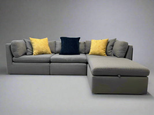 4-Piece Modular Gray Cloud Sectional With Storage Ottoman