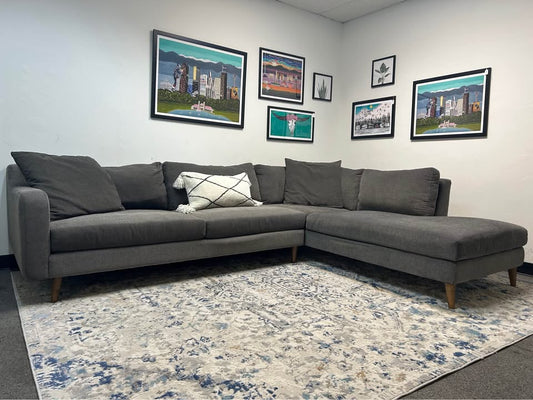 Gray Mid-Century Modern Jonathan Louis Chaise Sectional