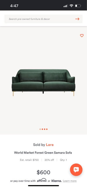 World Market Forest Green Samara Sofa