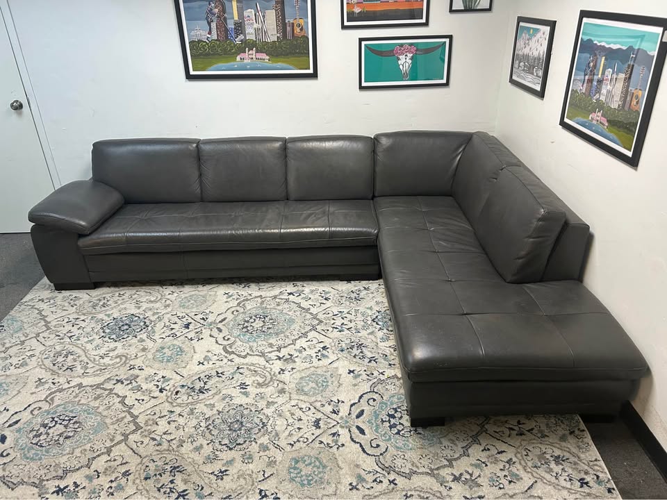 Slate Gray Leather Scandinavian Designs Chaise Sectional