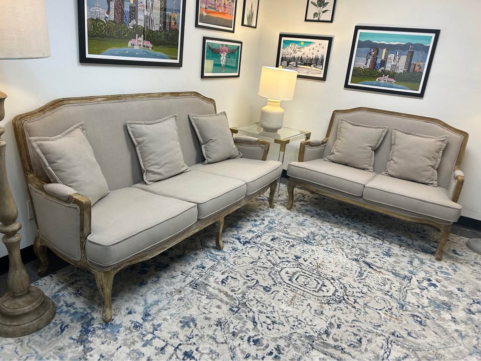 2-Piece Baxton Studio Gray Constanza Classic French Sofa And Loveseat Set