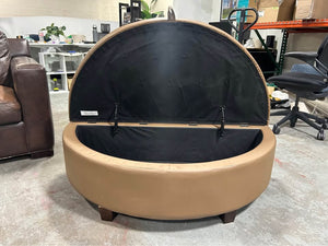 Tufted Tan Leather Storage Ottoman