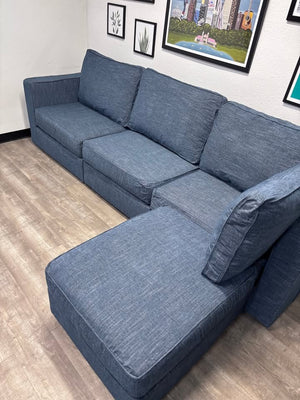 *Perfect Condition* Vintage Blue Rained Chenille LoveSac (4 Seat/5 Side)