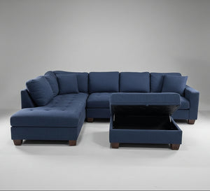 Thomasville Devyn Fabric Sectional w/Storage Ottoman (Navy)