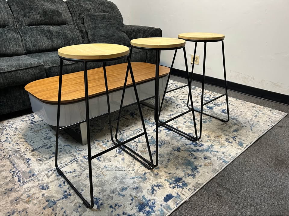 3-Piece Contemporary Metal And Wood Barstool Set