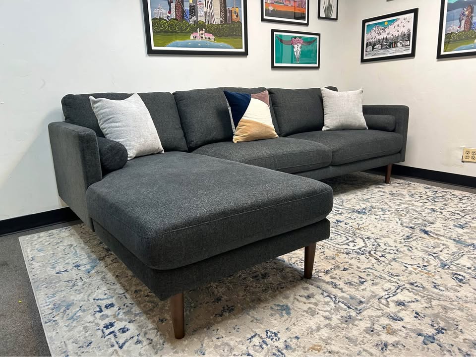 Black Mid-Century Modern Chaise Sectional