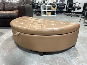 Tufted Tan Leather Storage Ottoman