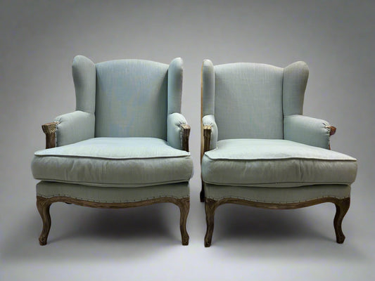 2-Piece Light Blue Marie Wingback Arm Chair Set