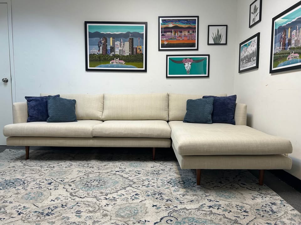 Off-White Mid-Century Modern Chaise Sectional