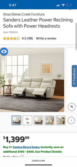 Gilman Creek Sanders Leather Power Sofa (Cream)