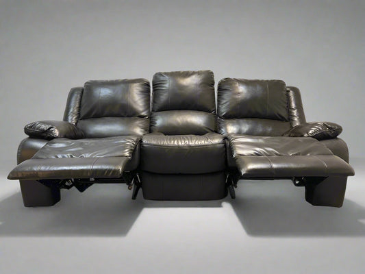 Espresso Leather 3-Seat Recliner Sofa