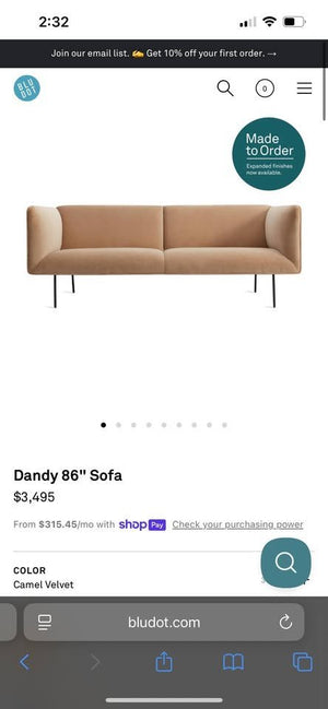 Blu Dot 96” Dark Gray Dandy Sofa