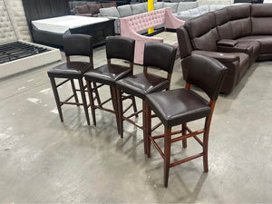 Dark Brown Leather Bar Stools (Set of 4)