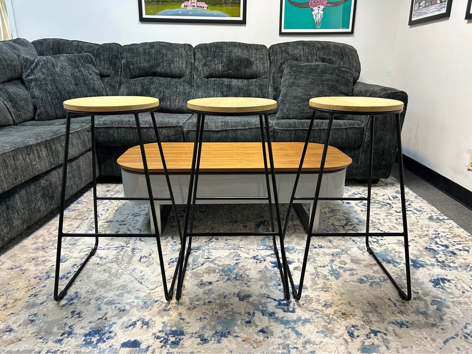 3-Piece Contemporary Metal And Wood Barstool Set