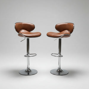 Cognac Tan Leather Adjustable MCM Bar Stools (Set of 2)