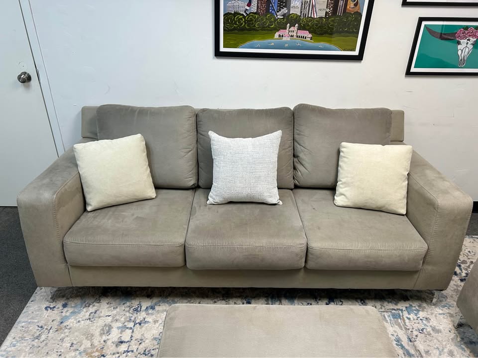 3-Pc Modern Light Gray Sofa And Chair Set With Ottoman