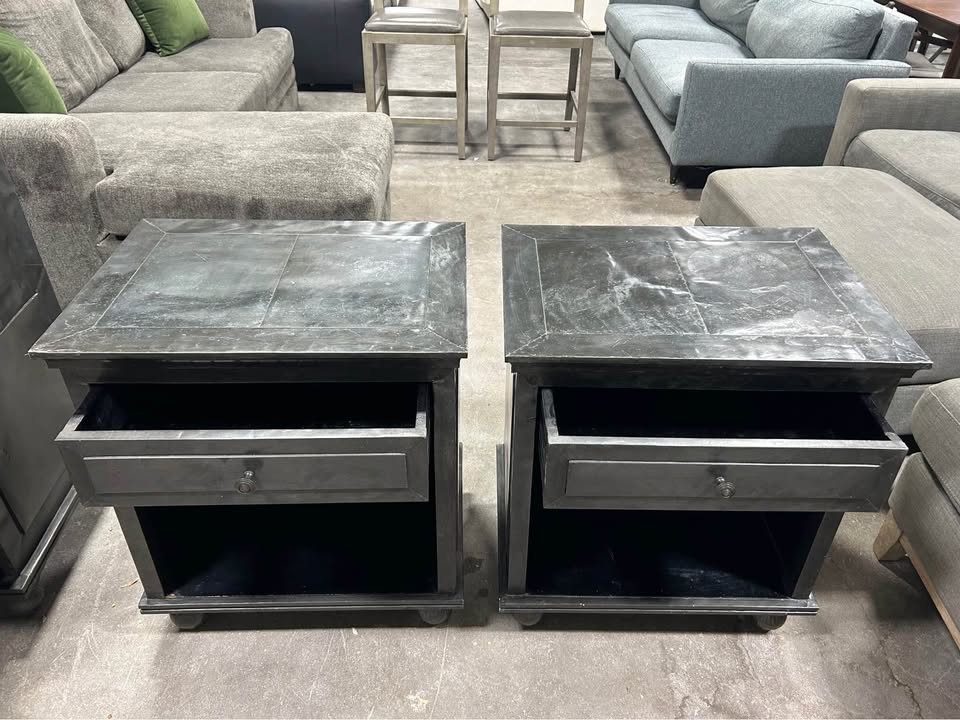 Restoration Hardware Annecy Metal Wrapped Nightstand Set