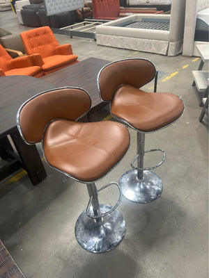 Cognac Tan Leather Adjustable MCM Bar Stools (Set of 2)