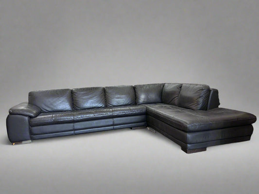 Dark Brown Leather Scandinavian Designs Sectional