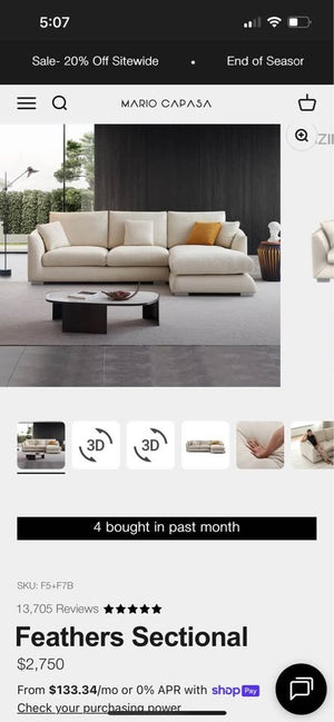 Mario Capasa 3-Pc Cream Feathers Collection Sectional