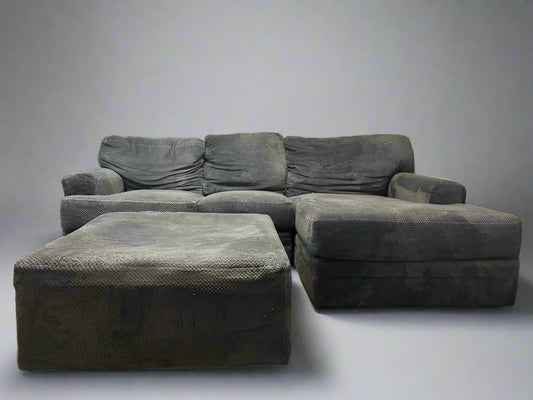 PLUSH Gray Mammoth Chaise Sectional With Ottoman