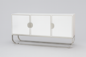 White 3-Door Credenza with Chrome Frame
