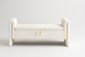 White Boucle Storage Bench