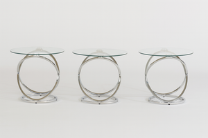 Modern Glass Coffee & End Table Set with Chrome Swirl Bases