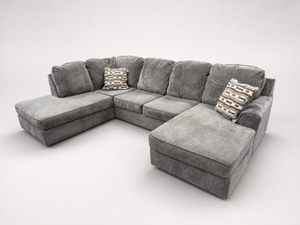 Gray Double Chaise U-Shaped Sectional with Accent Pillows