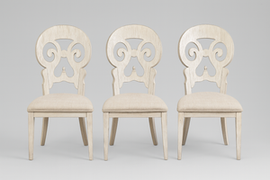 Set of 3 French Country Distressed Wood Dining Chairs with Upholstered Seats