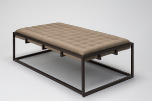 Taupe Fabric Tufted Ottoman