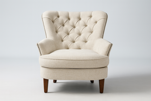 Cream Tufted Wingback Accent Chair with Nailhead Trim