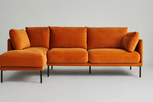 Burnt Orange Velvet MCM Chaise Sectional