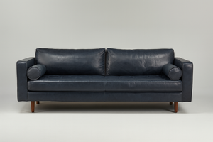 Article Sven 88” Tufted Leather Sofa (Oxford Blue)