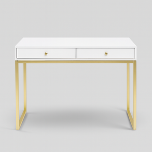 Modern White & Gold Writing Desk with 2 Drawers