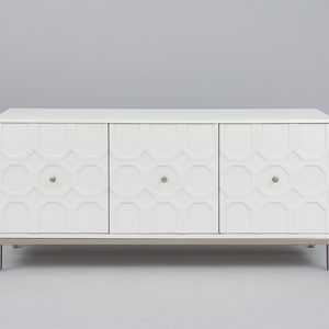 White Geometric 3-Door Credenza / Sideboard Cabinet