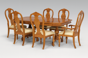 Elegant Traditional Cherry Wood Dining Table Set w/ 6 Chairs