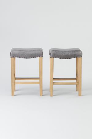 Set of 2 Rustic Leather Counter Stools with Nailhead Trim