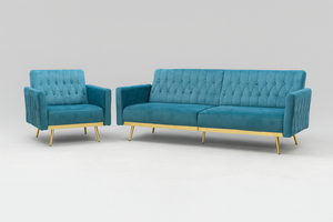 Blue MCM Velvet Sofa and Chair