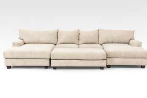 Dual Chaise Beige Sectional w/ Ottoman