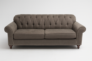 Gray Tufted Sofa with Nailhead Trim