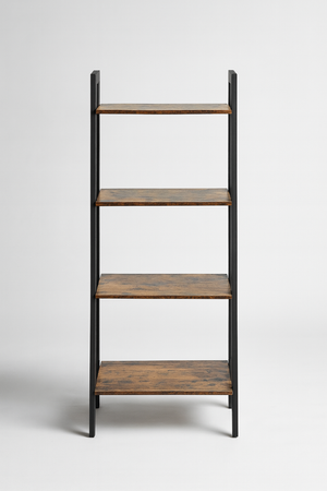 Industrial 4-Tier Narrow Bookshelf with Rustic Wood Shelves & Black Metal Frame